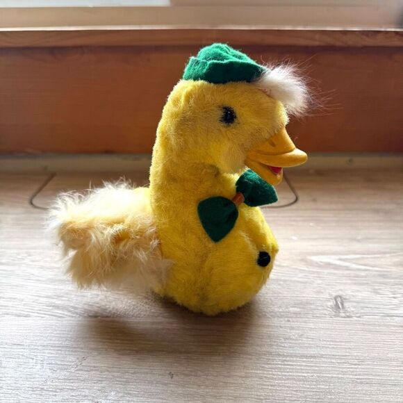 Vintage Plush Duck With Rubber Beak, Stuffed Rabbit Fur Easter Duck Fisherman Ae - Picture 5 of 6